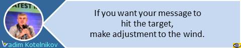 Presentation quotes: Communication Insight: If you want your message to hit the target, make adjustment to the wind. Vadim Kotelnikov